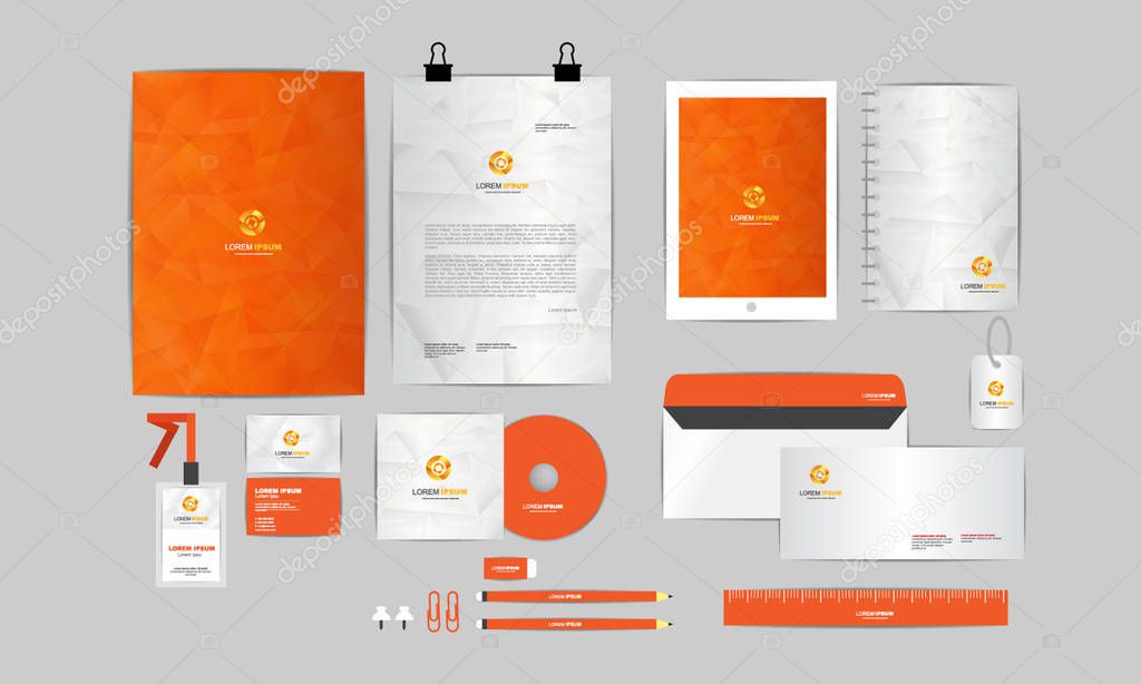 orange and grey corporate identity template  for your business includes CD Cover, Business Card, folder, ruler, Envelope and Letter Head Designs 3