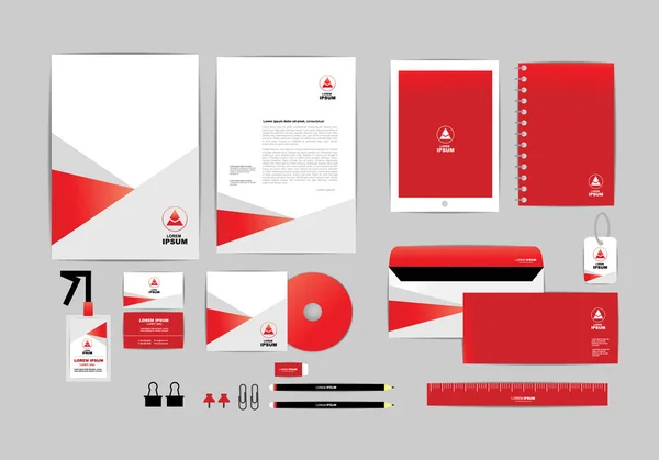 Rood Wit Met Driehoek Huisstijl Sjabloon Voor Bedrijf Omvat Cover — Stockvector