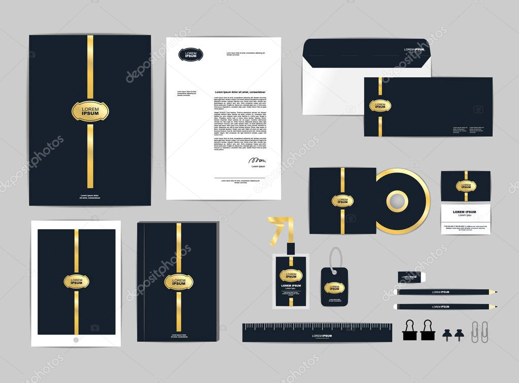 corporate identity template for your business includes CD Cover, Business Card, folder, ruler, Envelope and Letter Head Designs 001