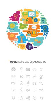 Simge medya ve iletişim vektör tasarımı