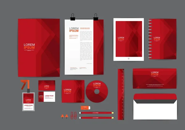 Modelo Identidade Corporativa Vermelho Para Seu Negócio Inclui Cover Cartão — Vetor de Stock
