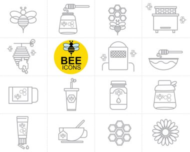 Tasarım vektör hat arı ve bal Icon set
