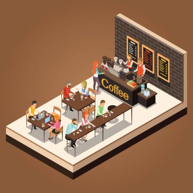 infographic isometric coffee shop vector design clipart