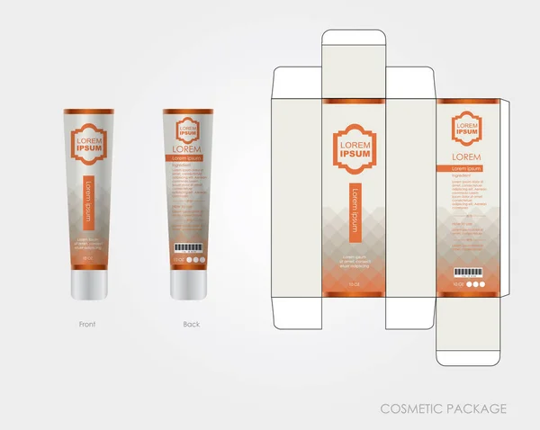 Orange Kosmetiska Paketet Design Inkluderar Box Och Flaska — Stock vektor