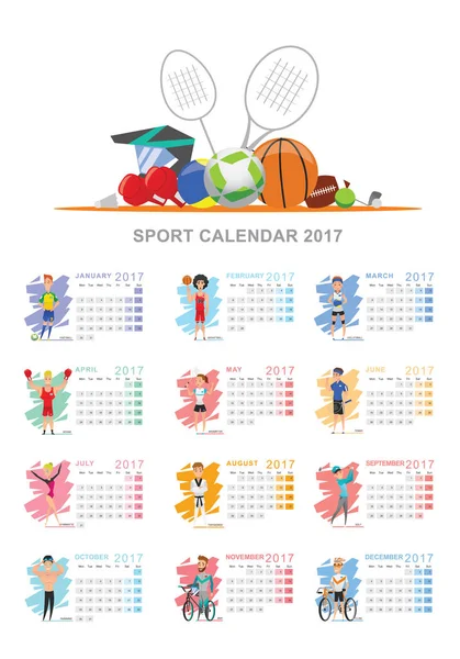 Sport Naptár 2017 Közé Tartozik Futball Golf Kosárlabda Röplabda — Stock Vector