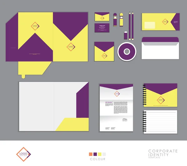 Plantilla Amarilla Identidad Corporativa Para Negocio Incluye Cubierta Del Tarjeta — Vector de stock