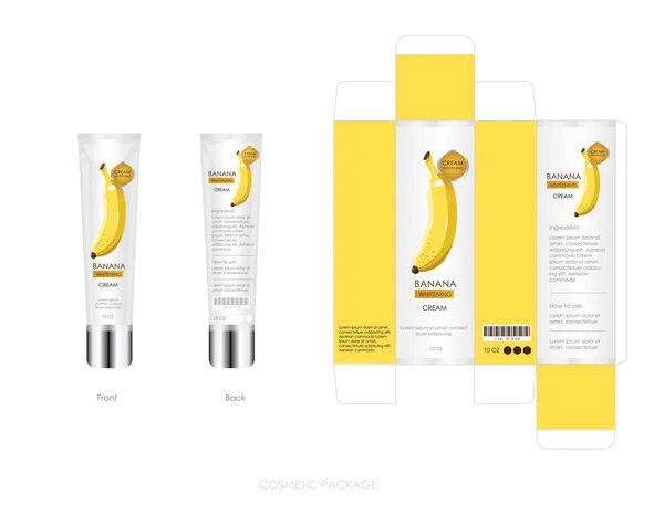 Banan Kosmetiska Paketet Design Inkluderar Box Och Flaska — Stock vektor
