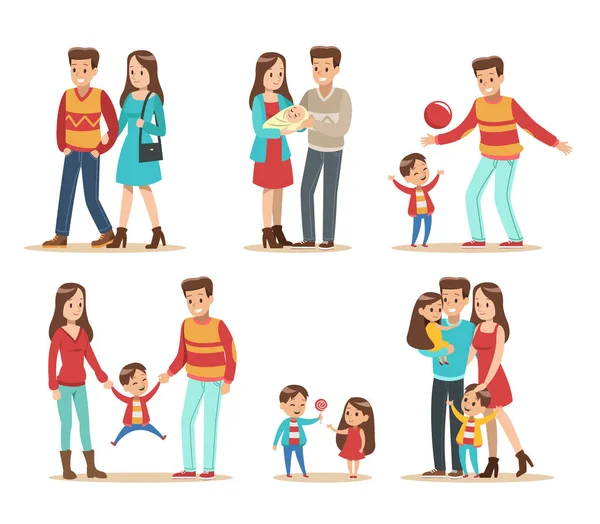 Baba, Anne, kızı ve oğlu vektör ile mutlu aile tasarım No 4