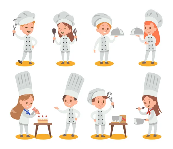 Bambini Felici Cucinano Divertono Nella Progettazione Vettoriale Della Cucina — Vettoriale Stock