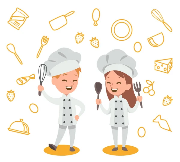 Щасливі Діти Готують Розважаються Кухні Векторний Дизайн No2 — стоковий вектор