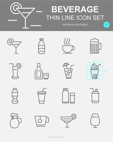 Conjunto Iconos Línea Vectorial Bebidas Incluye Cerveza Jugo Cóctel Café — Vector de stock