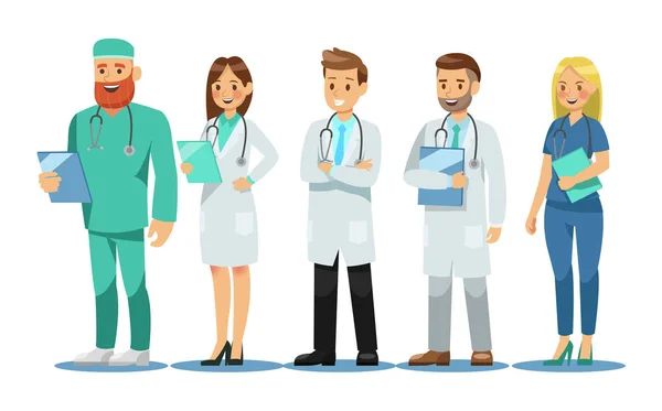 Doktorlar karakter kümesi. Tıbbi takım kavramı vektör çizim tasarım.