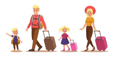 Aile yaşam tarzı. Seyahat zamanı. Mutlu aile seyahat gidin. Vektör çizim tasarım. NO2