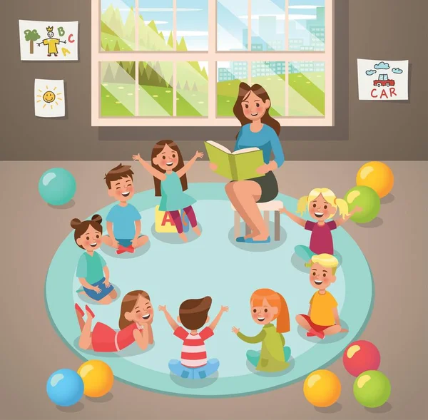 Klas Leraar Kinder Activiteiten Kleuterschool Vector Design — Stockvector