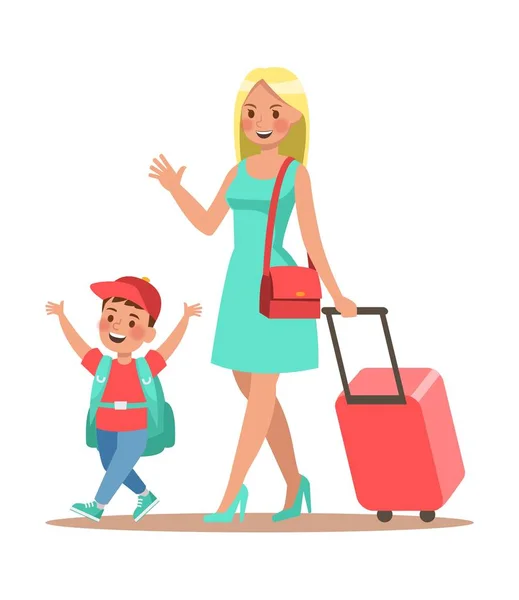 Aile Yaşam Tarzı Seyahat Zamanı Mutlu Aile Seyahat Gidin Vektör — Stok Vektör
