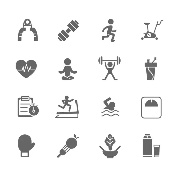 Set Fitness Vector Icons Includes Running Yoga Dumbbell Bottle More — Stock Vector