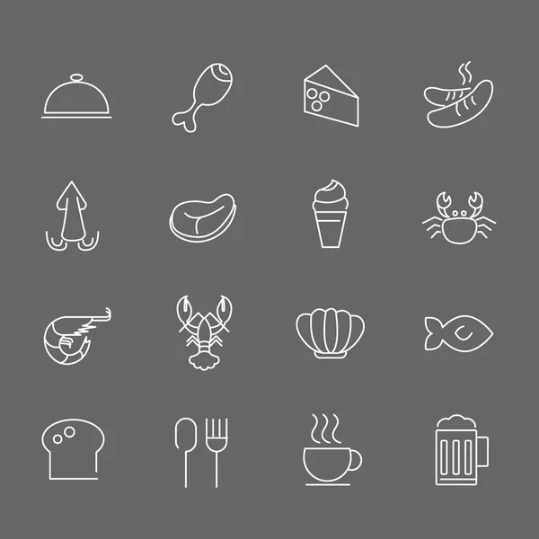 Set Food Vector Line Icons Includes Seafood Chicken Meat Sausage — Stock Vector