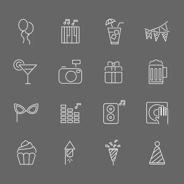 Set Party Vector Line Icons Includes Gift Music Cake Cocktail — Stock Vector