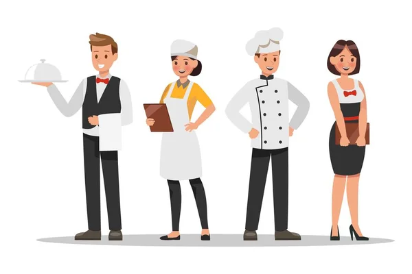 Diseño Personajes Del Personal Del Restaurante Incluye Chef Asistentes Gerente — Vector de stock