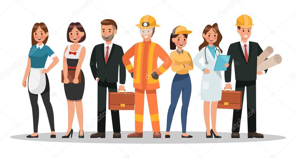 career characters design. Include waiter, businessman, engineer, doctor and more.
