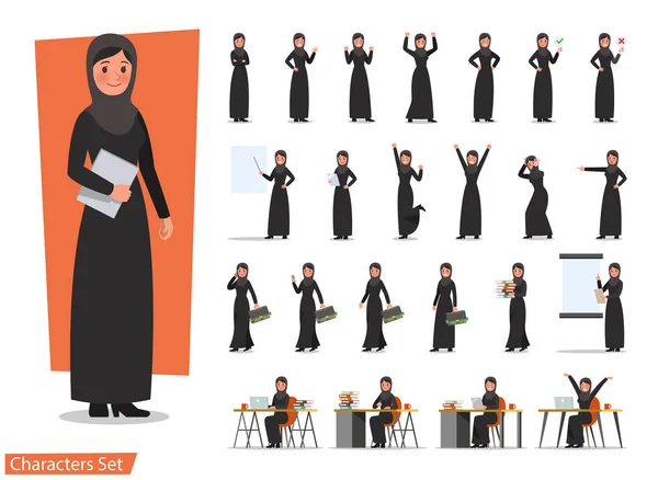 set of business woman character poses