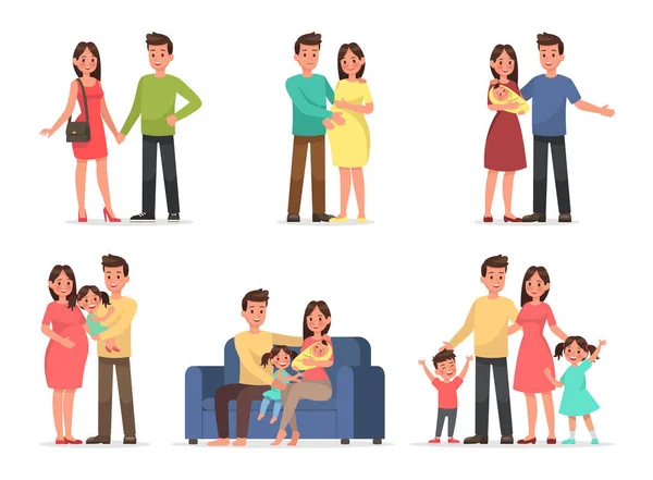 Familia Carácter Vector Diseño Conjunto — Vector de stock