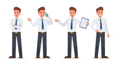 Ofis karakter vektör tasarımında çalışan işadamı.