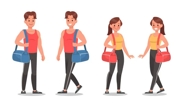 Fitness Hombre Mujer Haciendo Ejercicio Diseño Vectores Caracteres Estilo Vida — Vector de stock