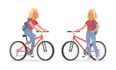 Öğrencilerin vektör seti genç kadın karakter tasarımı. 4 numara.