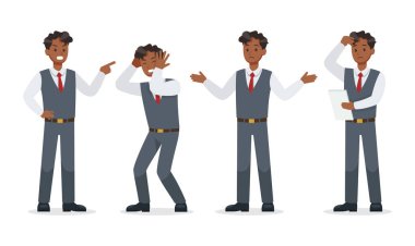 Ofis karakter vektör tasarımında çalışan işadamı. 8 numara.