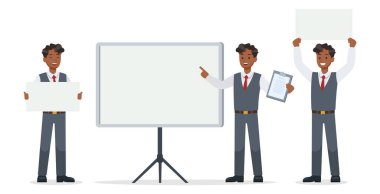 Ofis karakter vektör tasarımında çalışan işadamı. 13 numara.