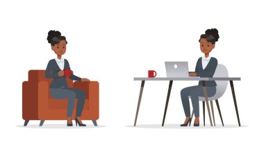 13 numaralı ofis karakter vektör tasarımında çalışan iş kadını.