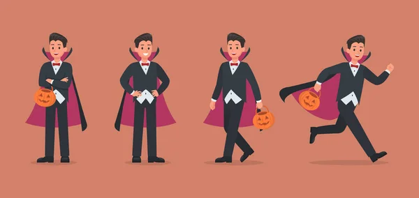 Dracula Halloween Con Disegno Vettoriale Del Personaggio Della Zucca — Vettoriale Stock