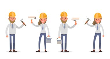 İş adamı ve İş kadını karakter tasarımı seti. Duygularla ve çalışmayla çeşitli eylemlerde sunum. 12 numara.