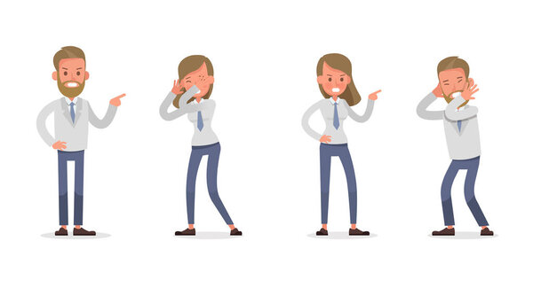 Set of Businessman and Businesswoman character vector design. Presentation in various action with emotions and working.