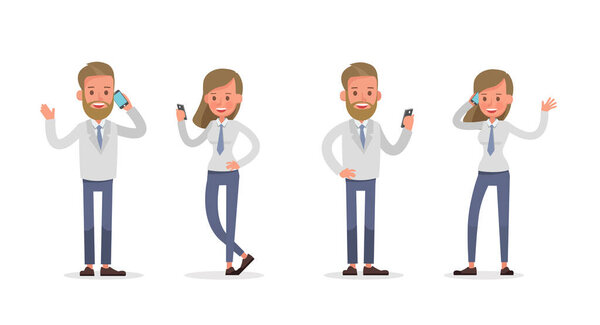 Set of Businessman and Businesswoman character vector design. Presentation in various action with emotions and working. no19