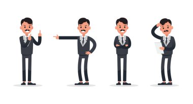İş adamı farklı jestler yapıyor. Karakter vektör tasarımı. 28 numara.