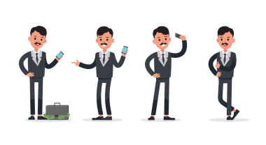 İş adamı farklı jestler yapıyor. Karakter vektör tasarımı. No 31