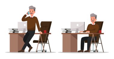 İş adamı farklı jestler yapıyor. Karakter vektör tasarımı. 37 numara.