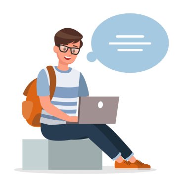 Mutlu çocuk düşünme ve çalışan karakter vektör tasarımı