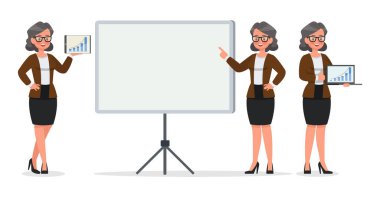 Ofis karakter vektör tasarımında çalışan iş kadını kümesi