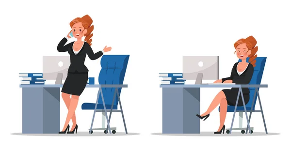 set of business woman working in office character vector design no11