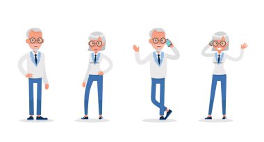 İş adamları çalışıyor ve farklı pozlar veriyor. 2 numaralı karakter vektör tasarımı