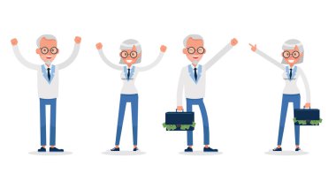 İş adamları çalışıyor ve farklı pozlar veriyor 3 numaralı eylem karakter vektörü tasarımı