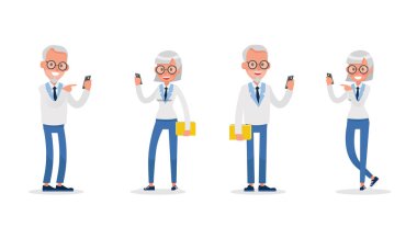 İş adamları çalışıyor ve farklı pozlar veriyor.