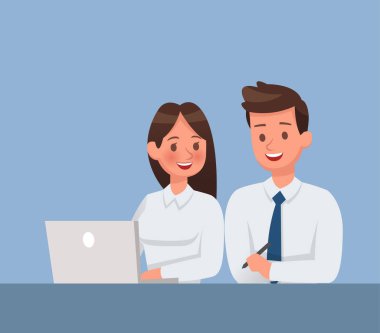 İş adamları 3 numaralı ofis karakter vektör tasarımında bir araya geldiler