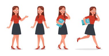 Business Woman farklı jestler gösteriyor karakter vektör tasarımı. 4 numara.