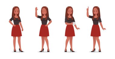 Business Woman farklı jestler gösteriyor karakter vektör tasarımı. 9 numara.