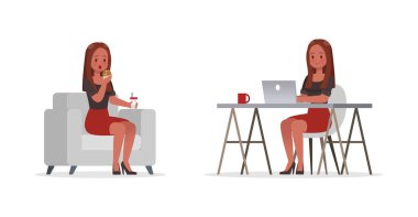 Business Woman farklı jestler gösteriyor karakter vektör tasarımı. 13 numara.