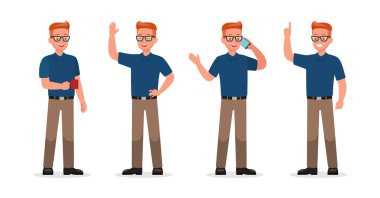 İş adamı farklı jestler gösteriyor karakter vektör tasarımı. 2 numara.